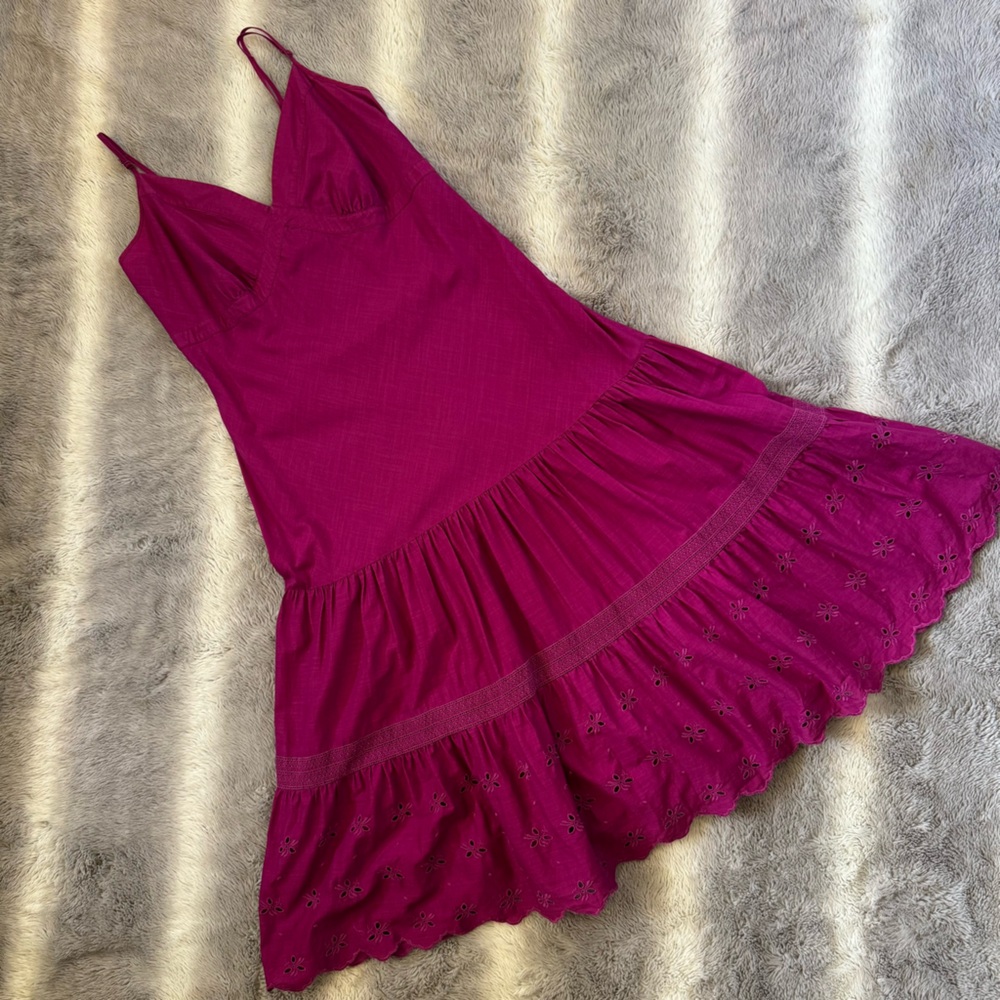 Vintage GAP pink fuschia Tiered Ruffle Eyelet Summer Dress sleeveless size 8 - Picture 2 of 14